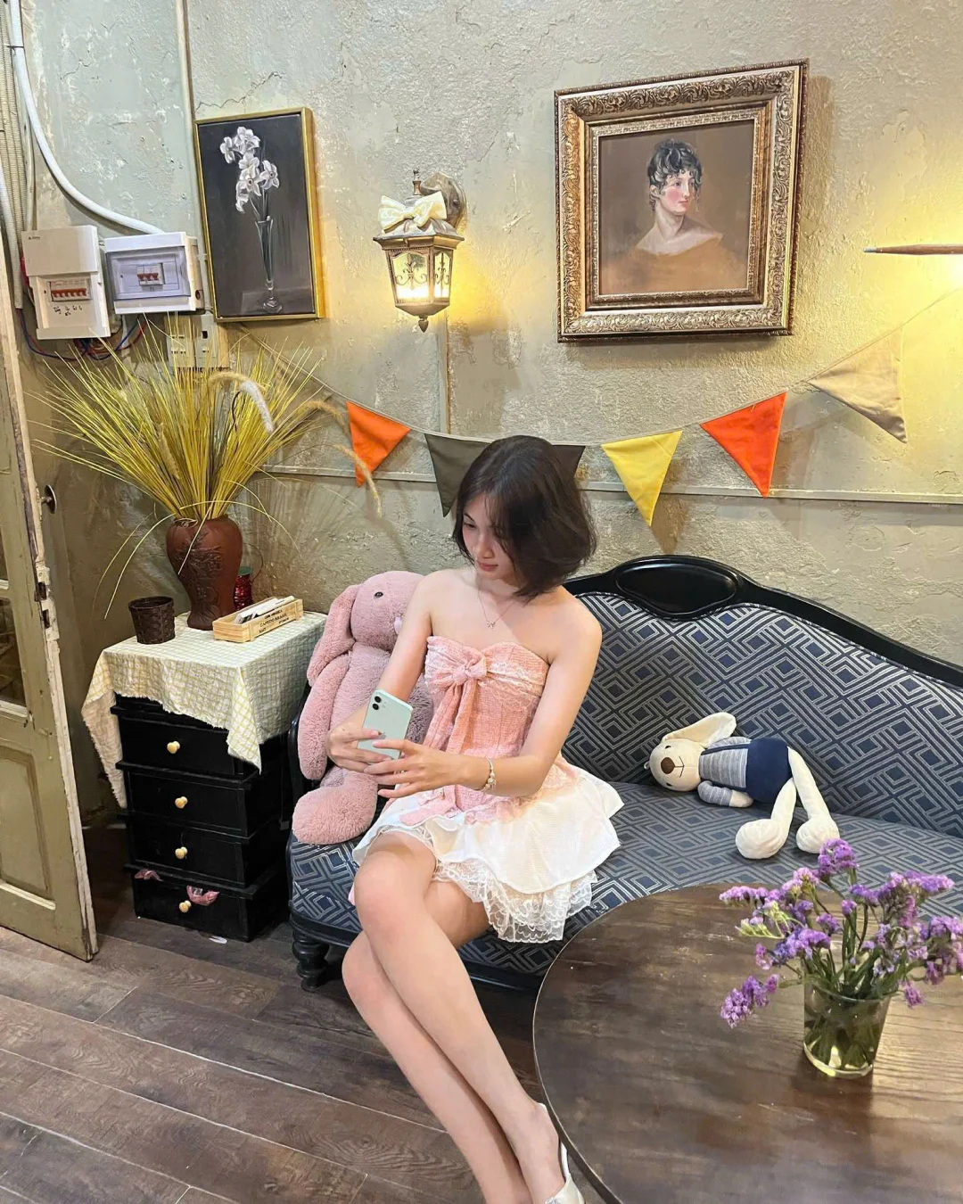 Ảnh 1 của Set váy cúp ngực hồng trắng nữ tính