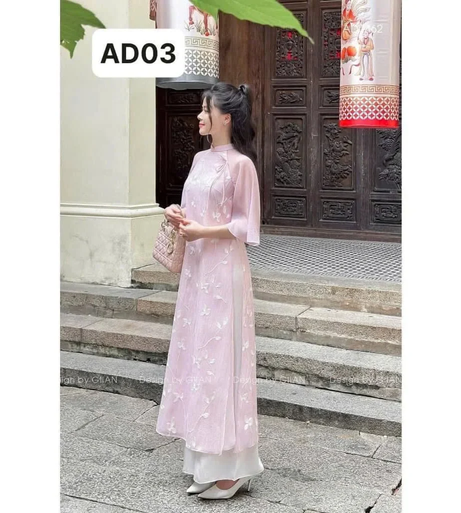 Photo 7 of Áo dài nữ hồng pastel lụa voan truyền thống