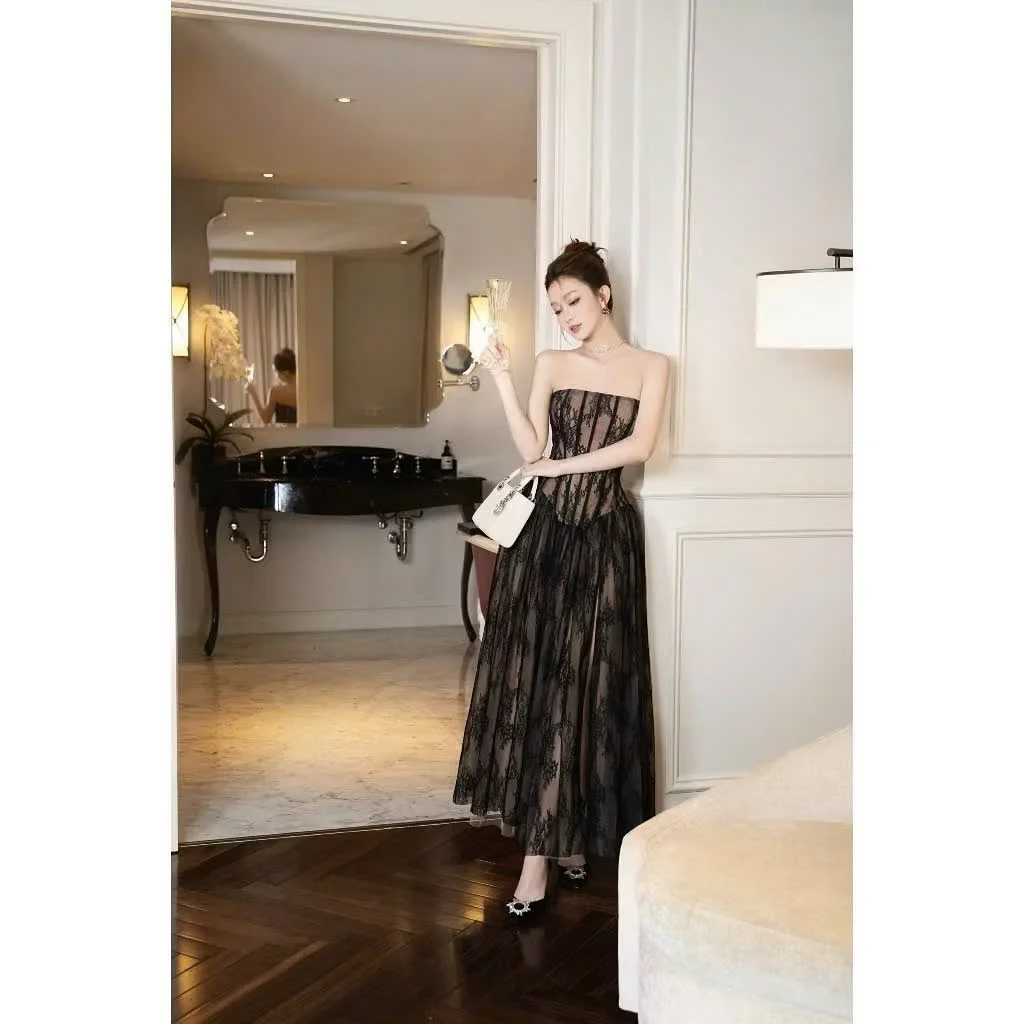 Ảnh 3 của Đầm maxi ren đen cúp ngực nữ