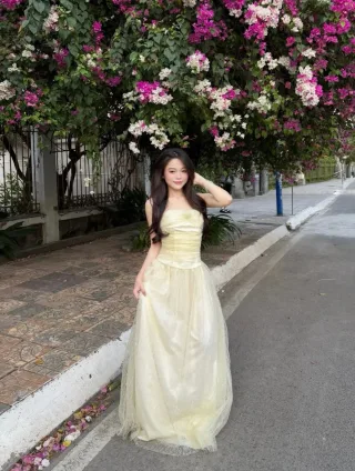 Photo 2 of Đầm dạ hội voan vàng nhạt Ameliee size M
