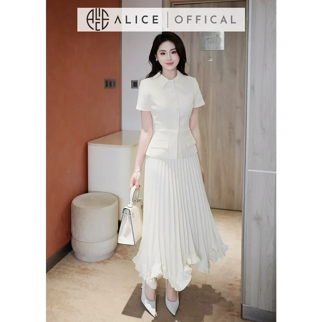 Ảnh 3 của Set áo peplum kem chân váy xếp ly nữ