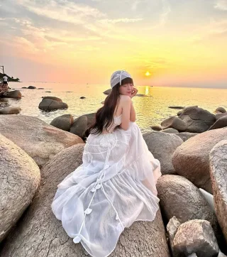 Photo 1 of Váy maxi trắng voan boho nữ