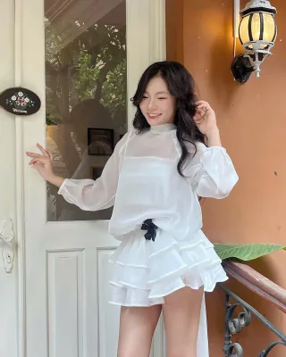 Ảnh 2 của Set Áo Váy Voan Trắng Freesize Nữ Tính