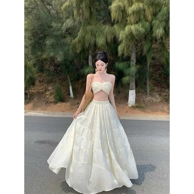 Photo 2 of Set croptop maxi vàng nhạt phong cách boho