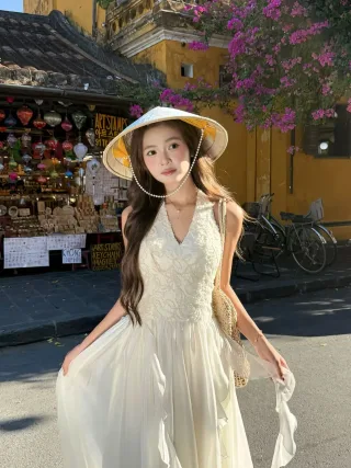 Ảnh 3 của Áo dài maxi trắng nón lá nữ