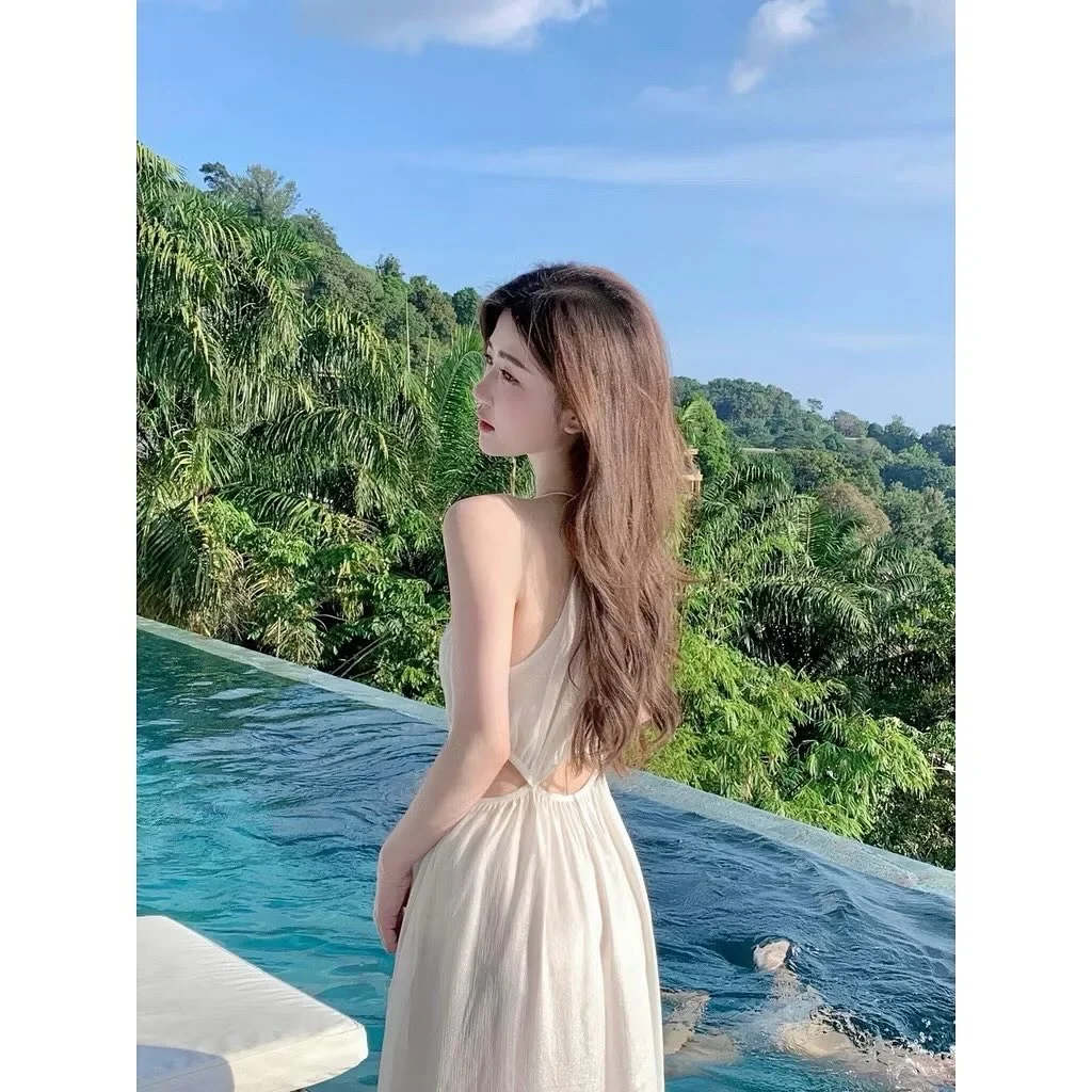 Ảnh 4 của Đầm maxi trắng hở eo voan nữ