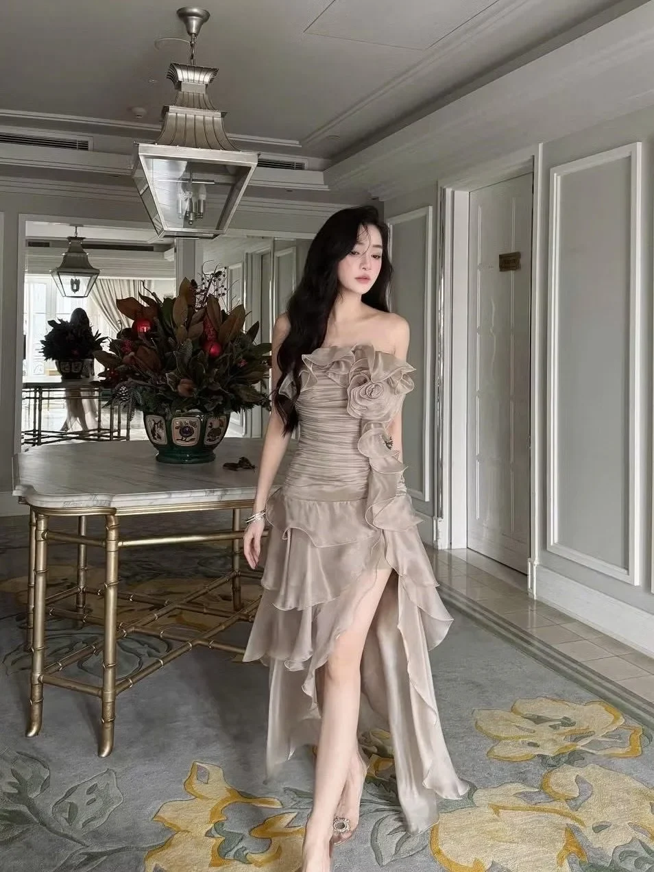 Ảnh 1 của Đầm voan be cúp ngực dự tiệc nữ