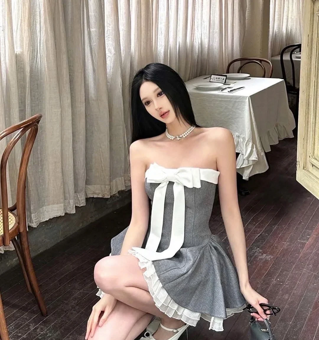 Photo 5 of Đầm xám nơ trắng búp bê size M