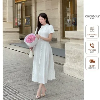 Ảnh 4 của Đầm midi trắng tay phồng nữ
