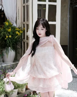 Photo 3 of Set váy ren hồng pastel nữ tính