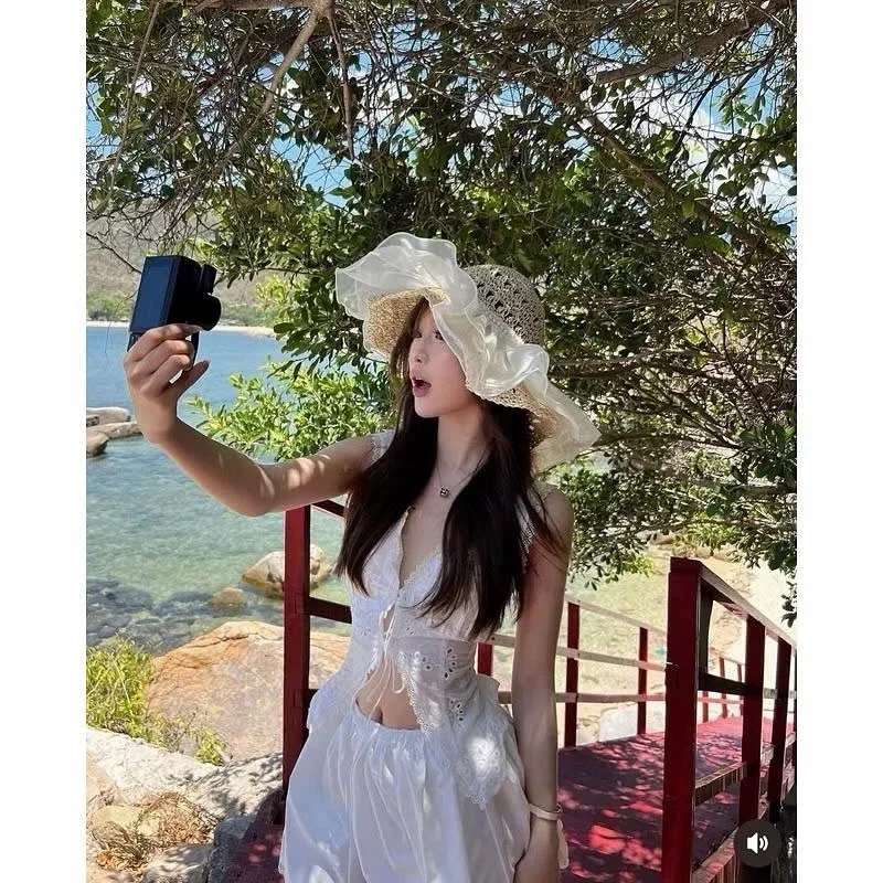 Photo 1 of Váy maxi trắng ren nữ boho vintage