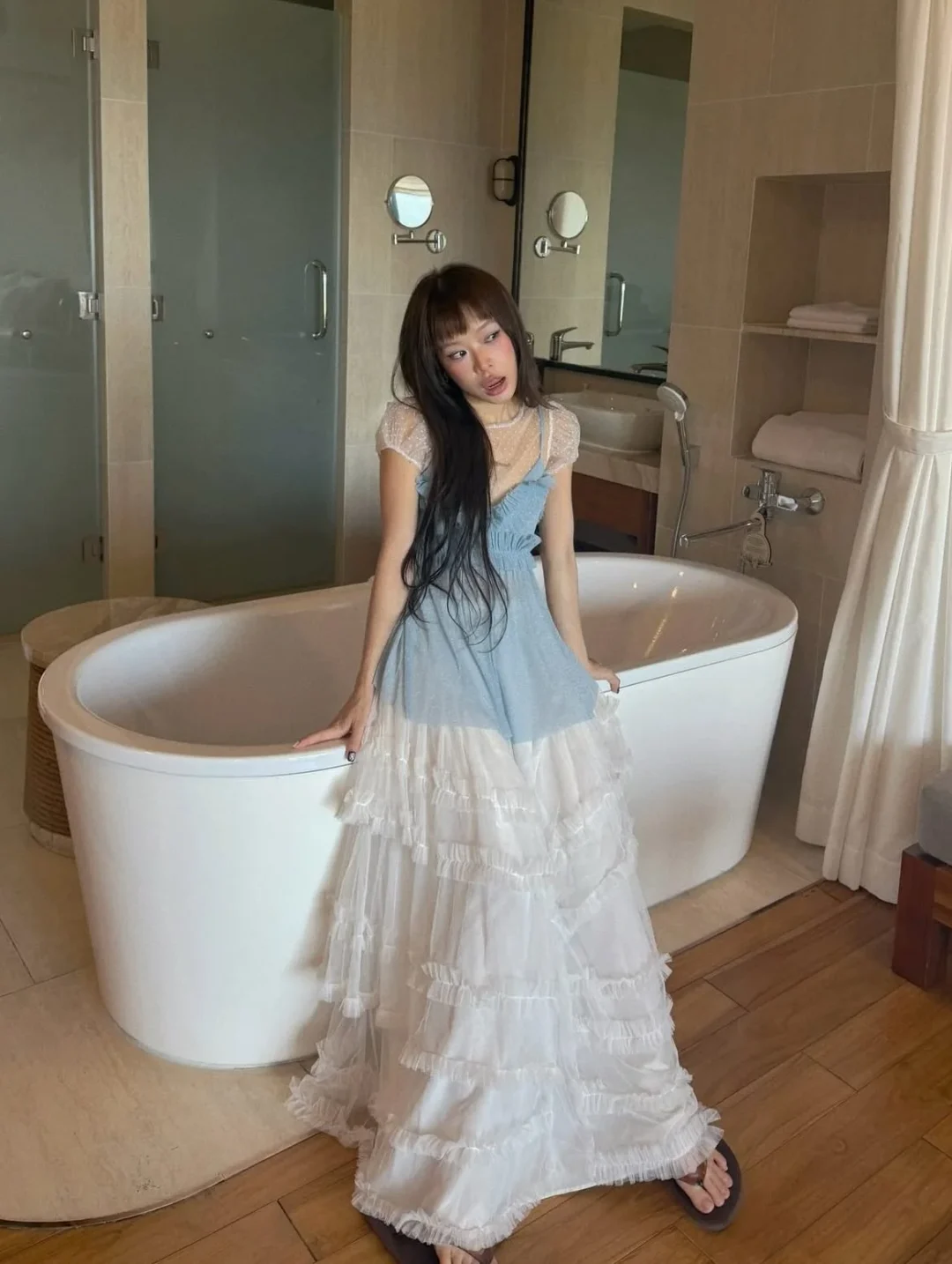 Photo 6 of Set áo hai dây chân váy voan bohemian nữ