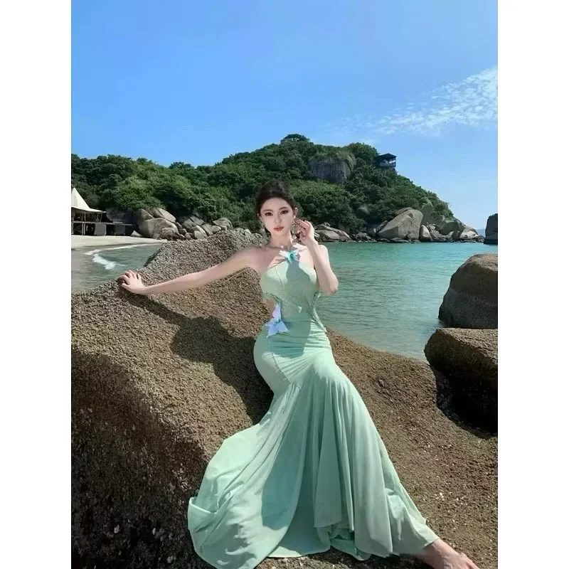 Ảnh 2 của Váy maxi xanh mint ôm body nữ