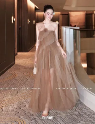 Ảnh 3 của Đầm tulle nâu dài dự tiệc nữ