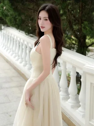 Ảnh 2 của Áo dài trễ vai màu kem nữ xòe rộng