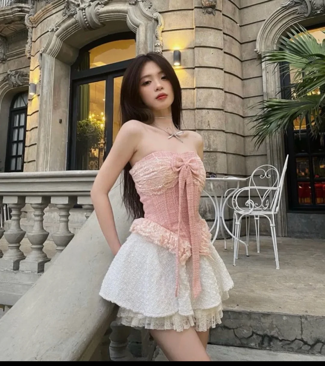 Ảnh 1 của Set váy nơ hồng ngọt ngào nữ