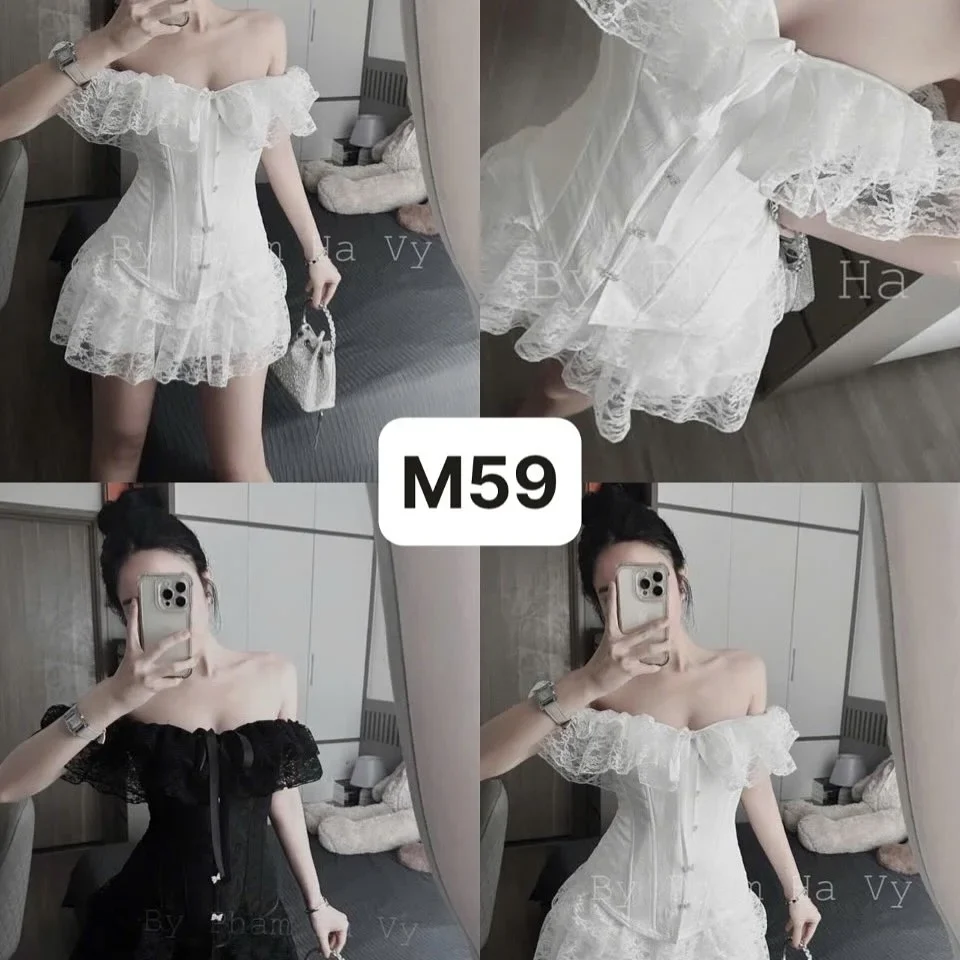 Photo 5 of Đầm trắng ren corset vai trễ nữ