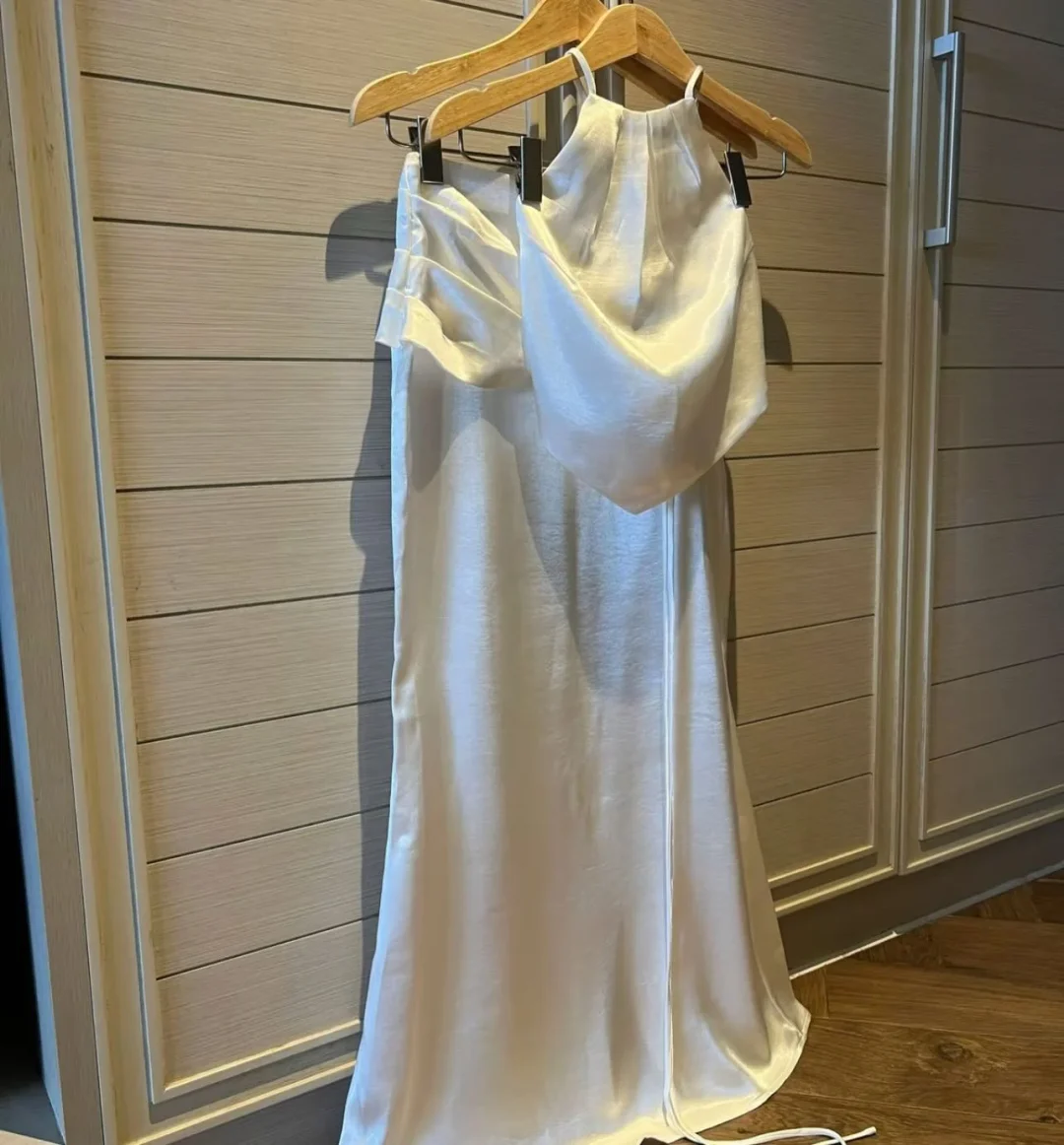 Photo 3 of Set áo lụa hai mảnh xanh bạc nữ