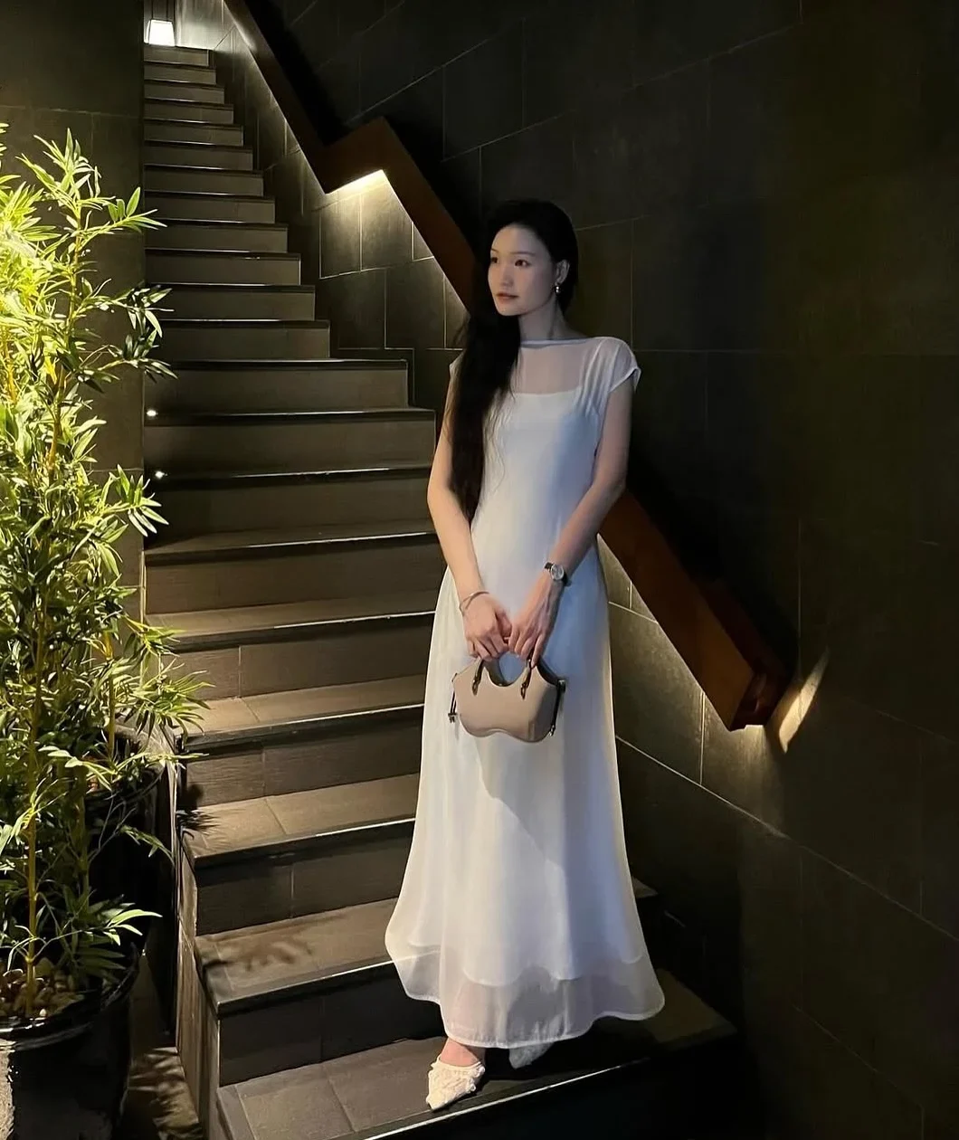 Photo 1 of Váy maxi trắng voan nữ thanh lịch