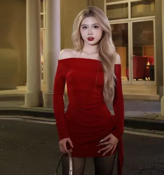 Photo 2 of Váy Layla đỏ trễ vai Enka