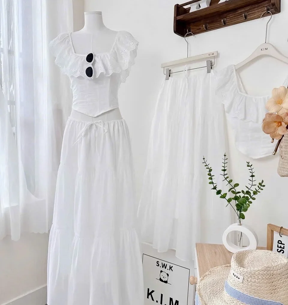 Ảnh 5 của Váy maxi trắng trễ vai boho nữ