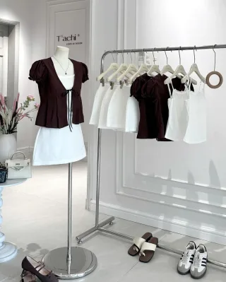 Ảnh 4 của Áo peplum tay phồng nâu nữ size S