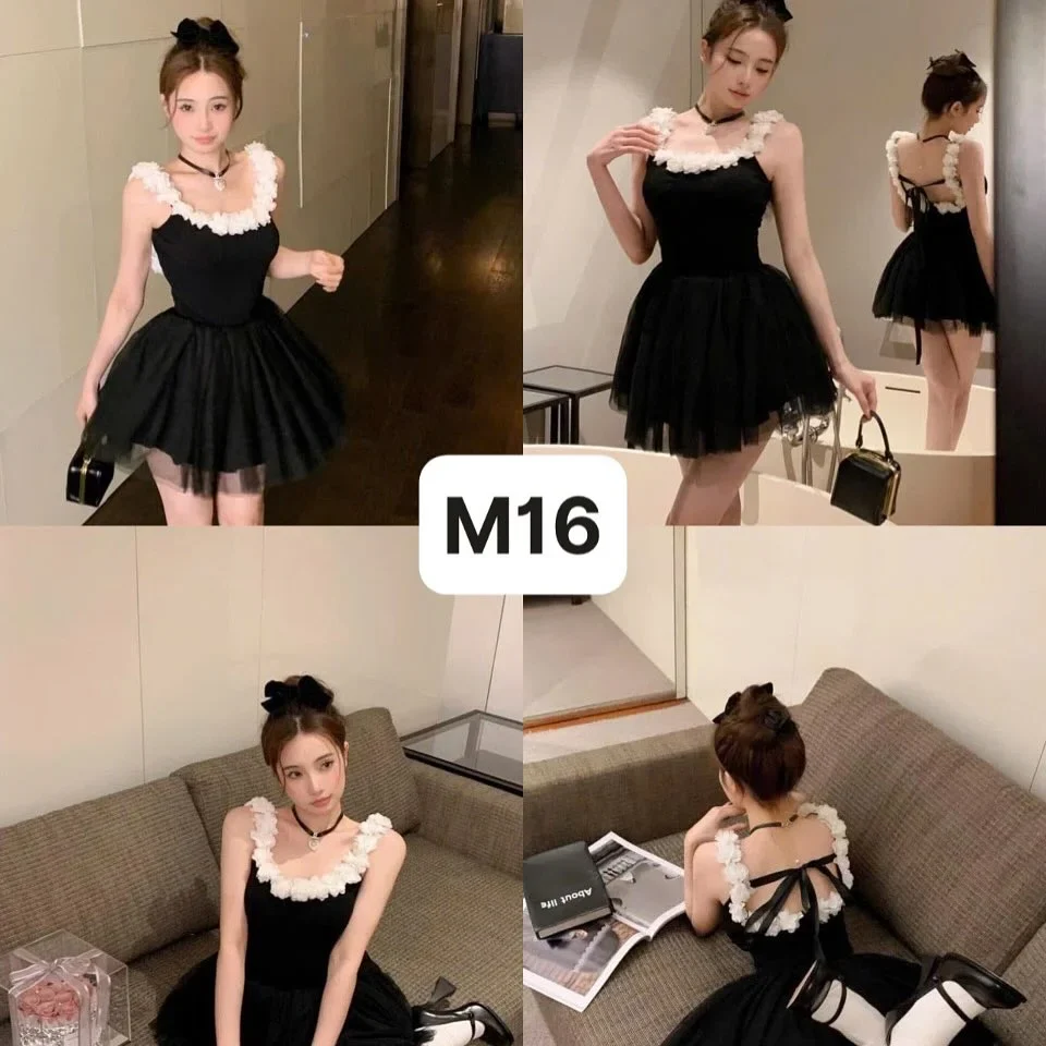 Ảnh 5 của Đầm mini đen phối hoa trắng nữ