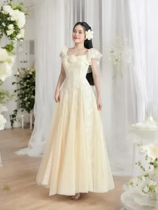 Photo 1 of Váy maxi ren vàng nhạt nữ