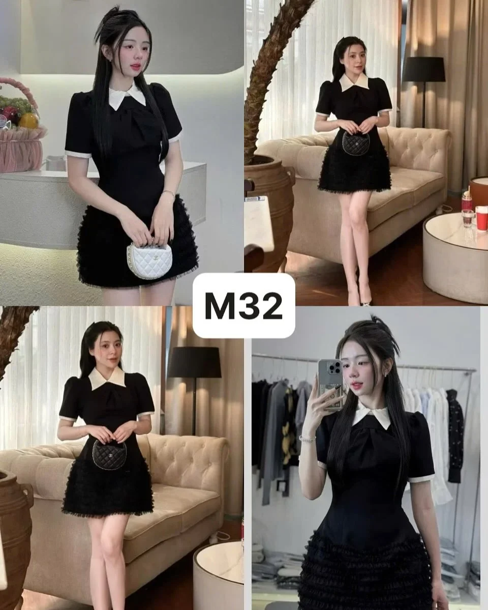 Ảnh 5 của Đầm đen cổ sen tay ngắn nữ