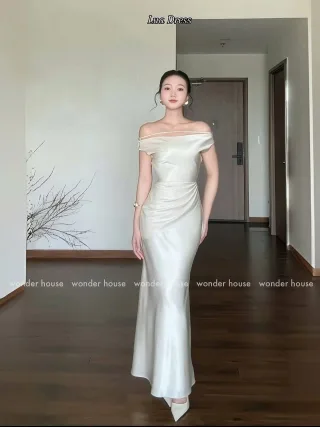 Ảnh 1 của Váy lụa trễ vai trắng sang trọng