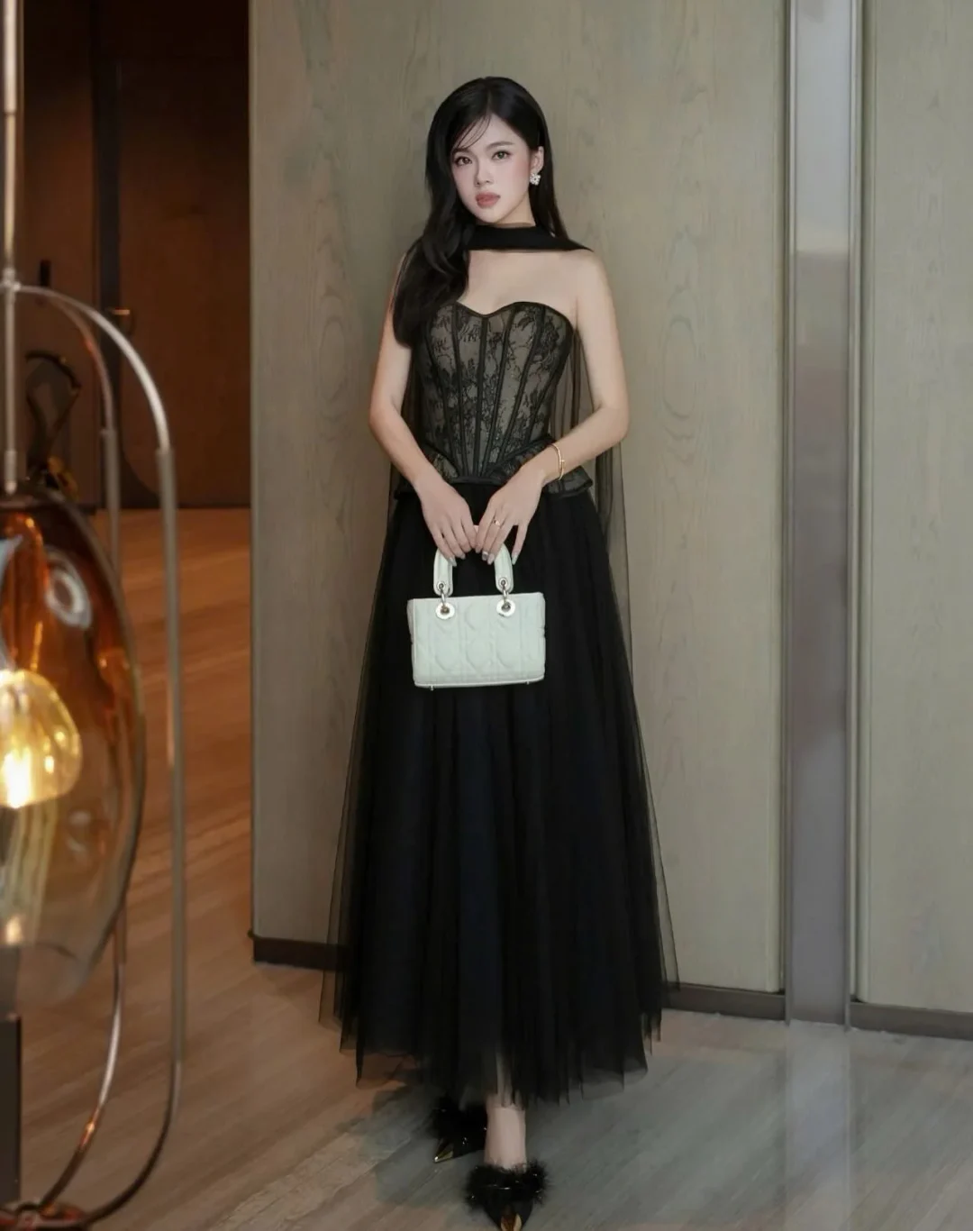 Ảnh 1 của Váy dạ hội corset ren đen nữ