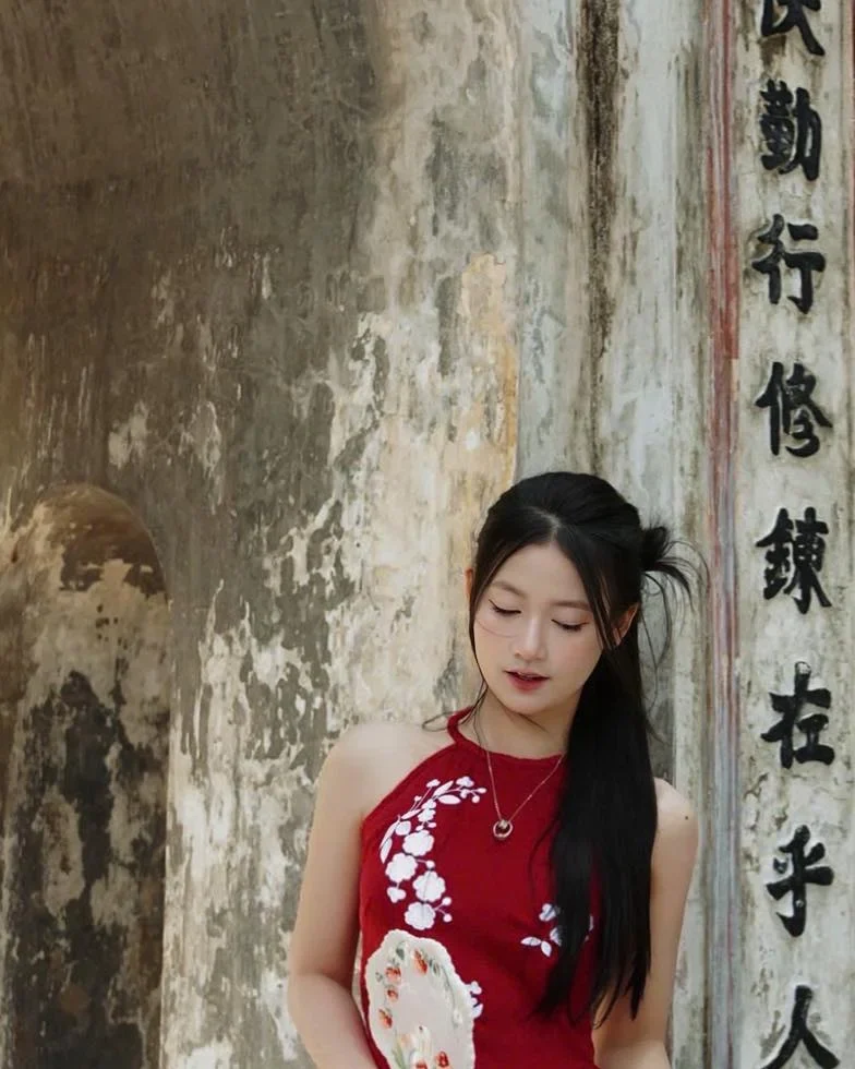 Photo 6 of Áo dài hồng thêu hoa cho thuê nữ