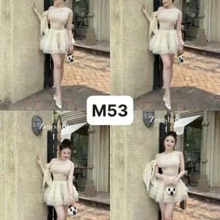 Photo 4 of Đầm ngắn bẹt vai nơ voan màu kem