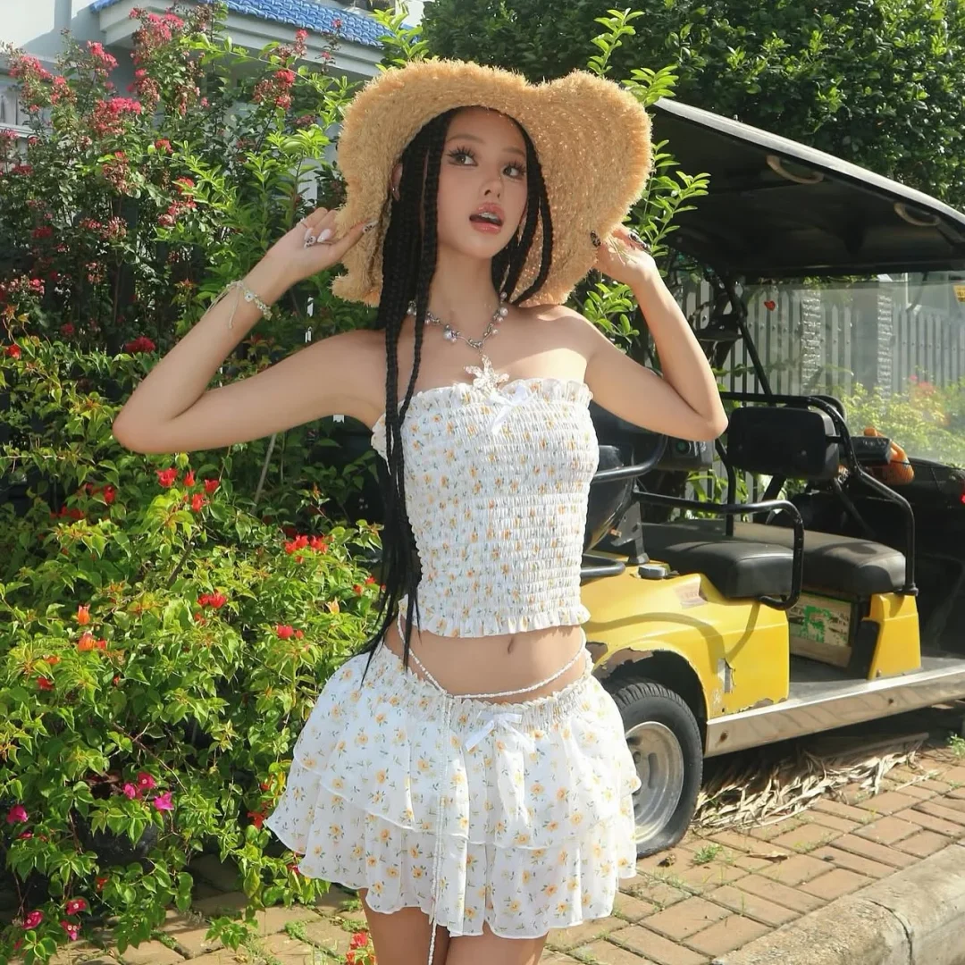 Ảnh 1 của Set áo váy hoa nhí trắng boho nữ