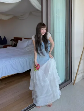 Photo 4 of Set áo hai dây chân váy voan bohemian nữ