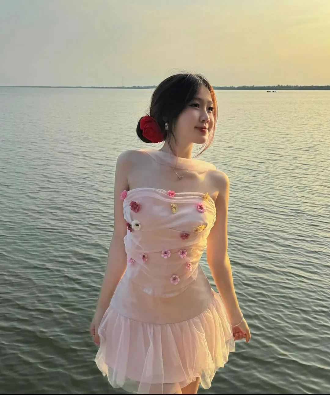 Photo 2 of Set áo corset chân váy voan hồng size M