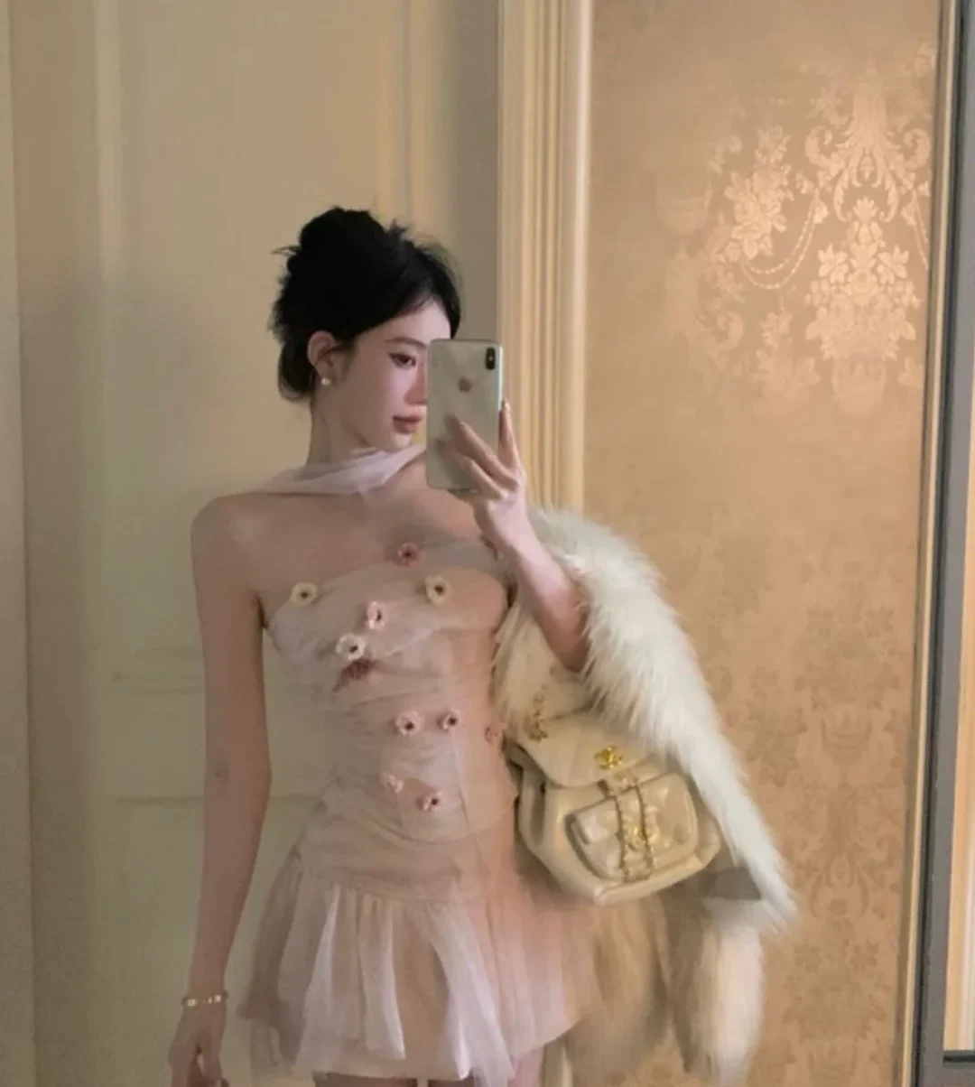 Photo 3 of Đầm tulle hồng pastel size M nữ