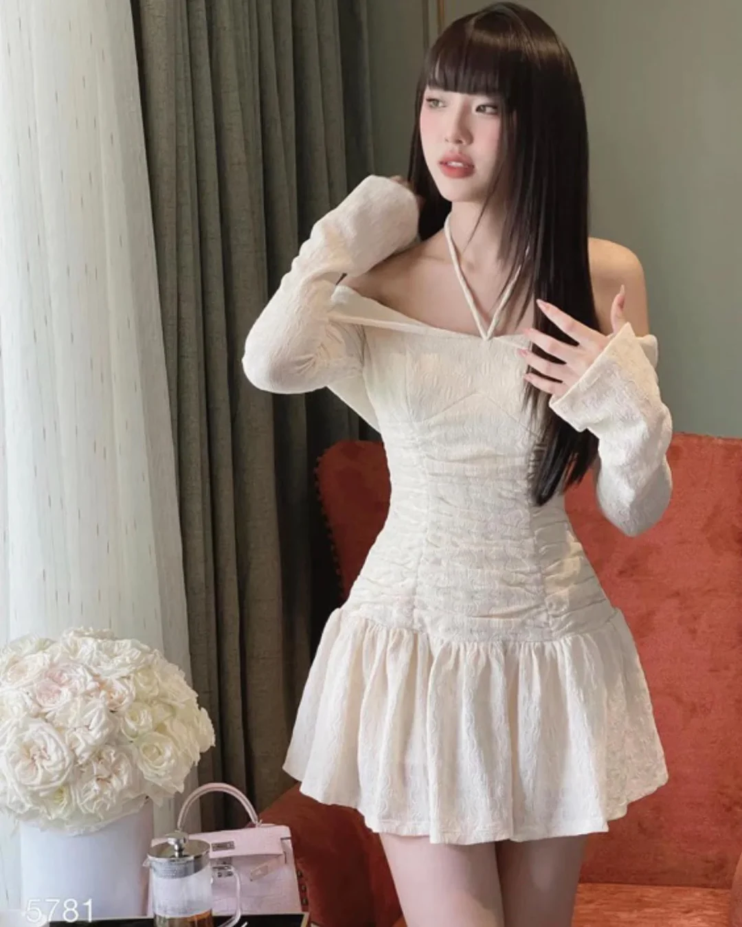 Ảnh 1 của Váy mini trễ vai trắng size S