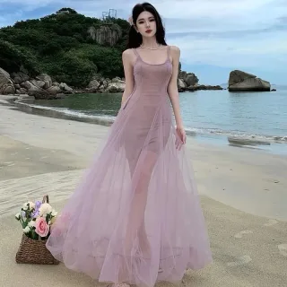 Photo 3 of Váy maxi tulle tím nhạt nữ lãng mạn