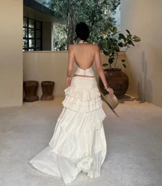 Photo 3 of Set váy trắng hai mảnh lụa Taobao nữ