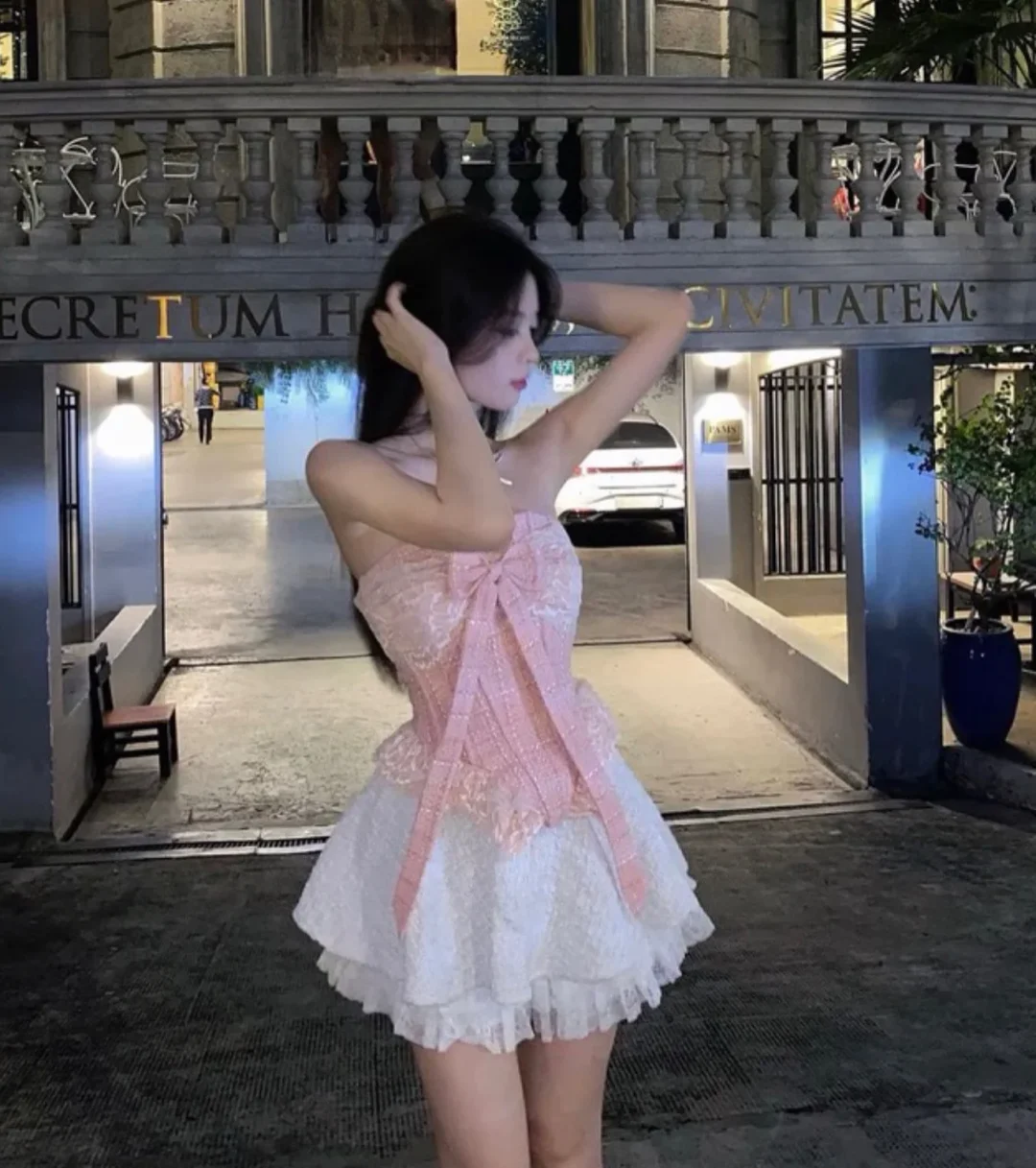 Ảnh 2 của Set váy nơ hồng ngọt ngào nữ