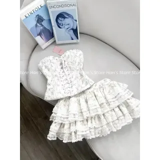 Ảnh 2 của Đầm corset ren trắng bèo nhún nữ