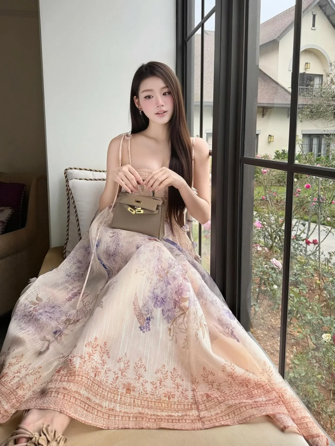 Ảnh 1 của Váy maxi hoa voan Chouchou size S