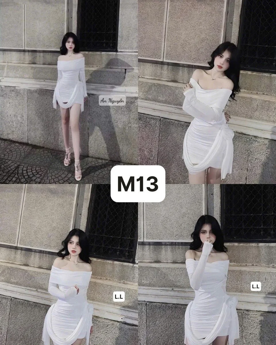 Ảnh 5 của Đầm trắng trễ vai ôm sát dài tay nữ