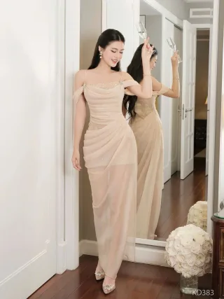 Photo 2 of Váy dạ hội voan be nhạt size M