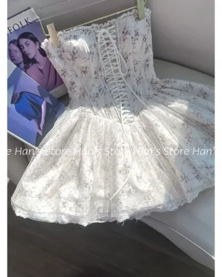 Ảnh 2 của Váy corset hoa đan dây bồng bềnh trắng