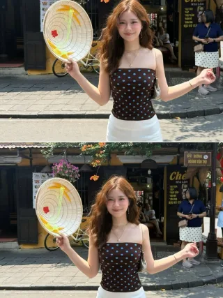 Photo 4 of Set áo quây chấm bi chân váy mini nữ