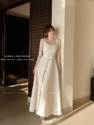 Photo 2 of Đầm trắng dài cổ vuông Jolie nữ