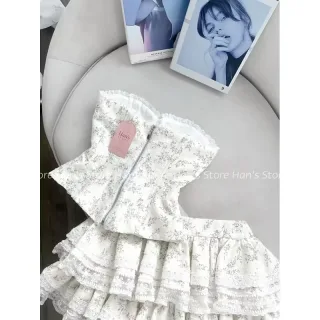 Ảnh 3 của Đầm corset ren trắng bèo nhún nữ