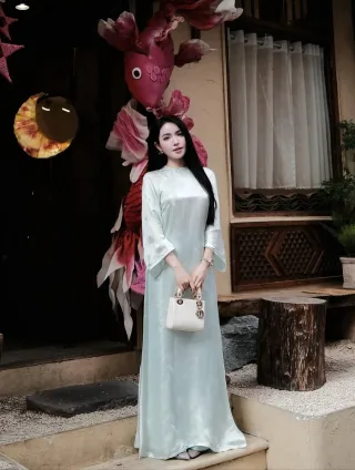 Ảnh 4 của Áo dài lụa nữ truyền thống nhiều màu pastel